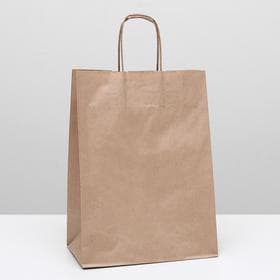 Пакет крафт без печати, круглая ручка 26×15×35 см