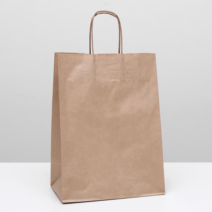 Пакет крафт без печати, круглая ручка 26×15×35 см