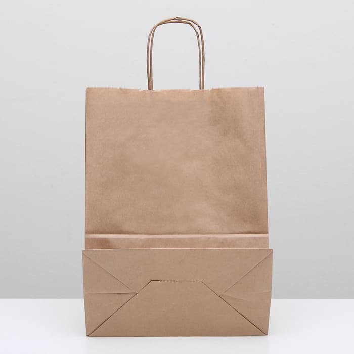 Пакет крафт без печати, круглая ручка 26×15×35 см