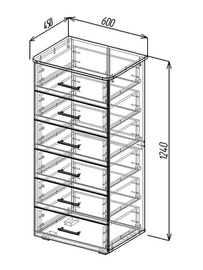 Комод напольный для хранения «Клик Мебель» №5, 600×450×1250 мм, цвет тёмно - серый