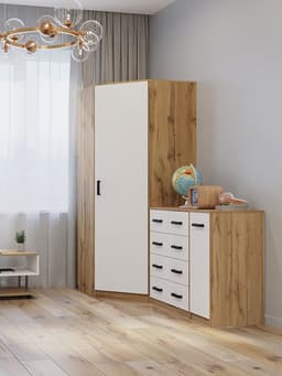 Комод напольный для хранения «Клик Мебель» №5, 600×450×1250 мм, цвет дуб вотан/белый