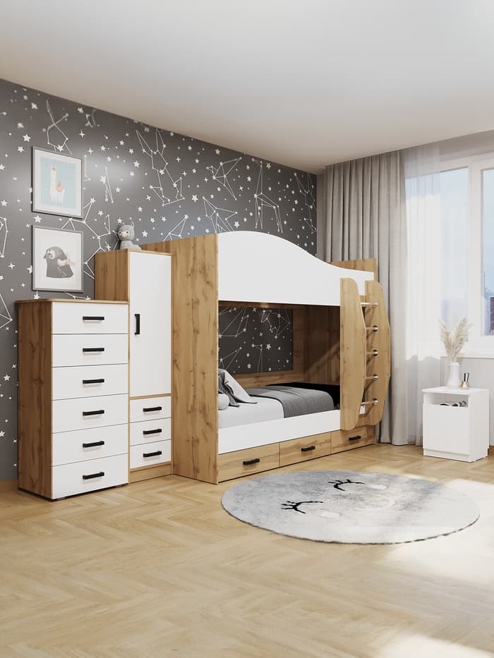 Комод напольный для хранения «Клик Мебель» №5, 600×450×1250 мм, цвет дуб вотан/белый