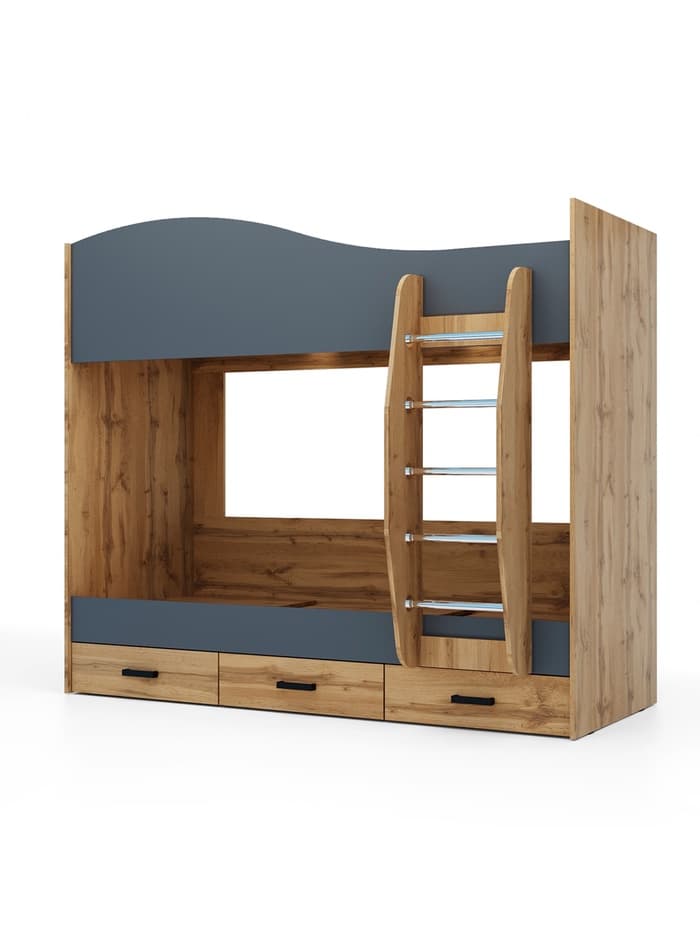 Кровать двухъярусная «Клик Мебель», с ящиками, 2030×1090×1700 мм, цвет тёмно - серый/дуб вотан
