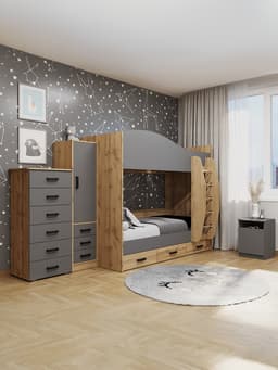 Кровать двухъярусная «Клик Мебель», с ящиками, 2030×1090×1700 мм, цвет тёмно - серый/дуб вотан