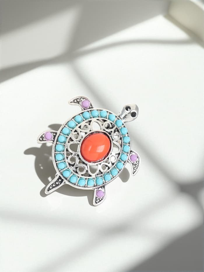 Брошь «Этника. Черепашка», разноцветная в серебре