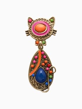 Брошь «Этника. Кошка радужная», разноцветная в чернёном золоте