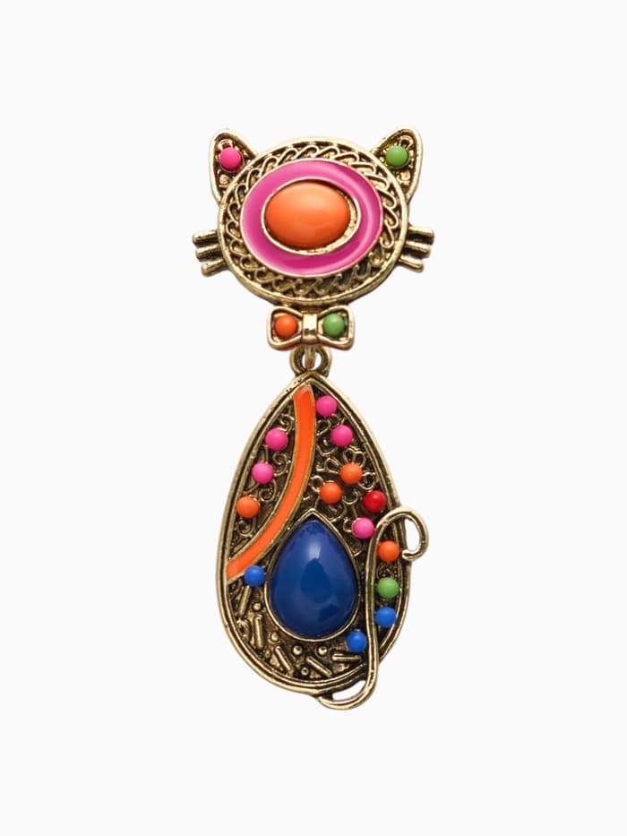 Брошь «Этника. Кошка радужная», разноцветная в чернёном золоте