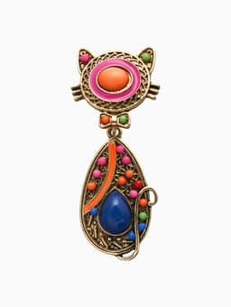 Брошь «Этника. Кошка радужная», разноцветная в чернёном золоте