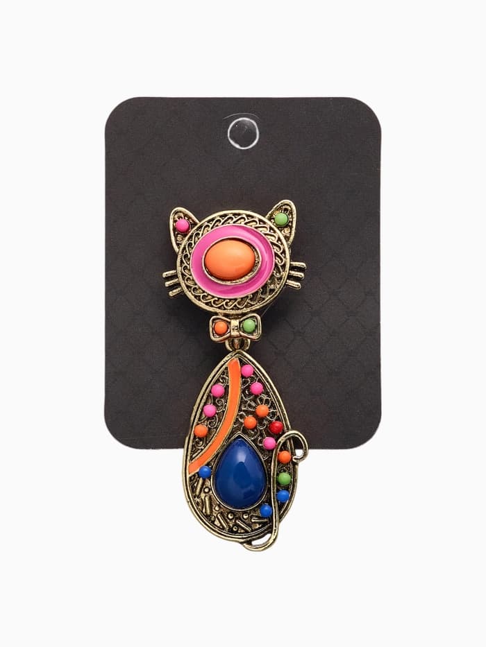 Брошь «Этника. Кошка радужная», разноцветная в чернёном золоте