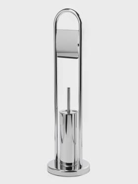 Ёршик для унитаза с подставкой напольный, 22×22×82 см, с держателем для туалетной бумаги, хром