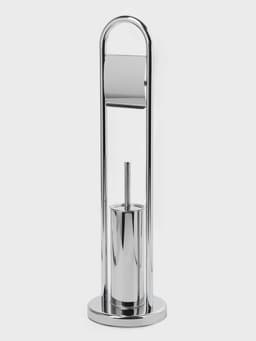 Ёршик для унитаза с подставкой напольный, 22×22×82 см, с держателем для туалетной бумаги, хром