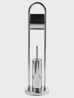 Ёршик для унитаза с подставкой напольный, 22×22×82 см, с держателем для туалетной бумаги, хром