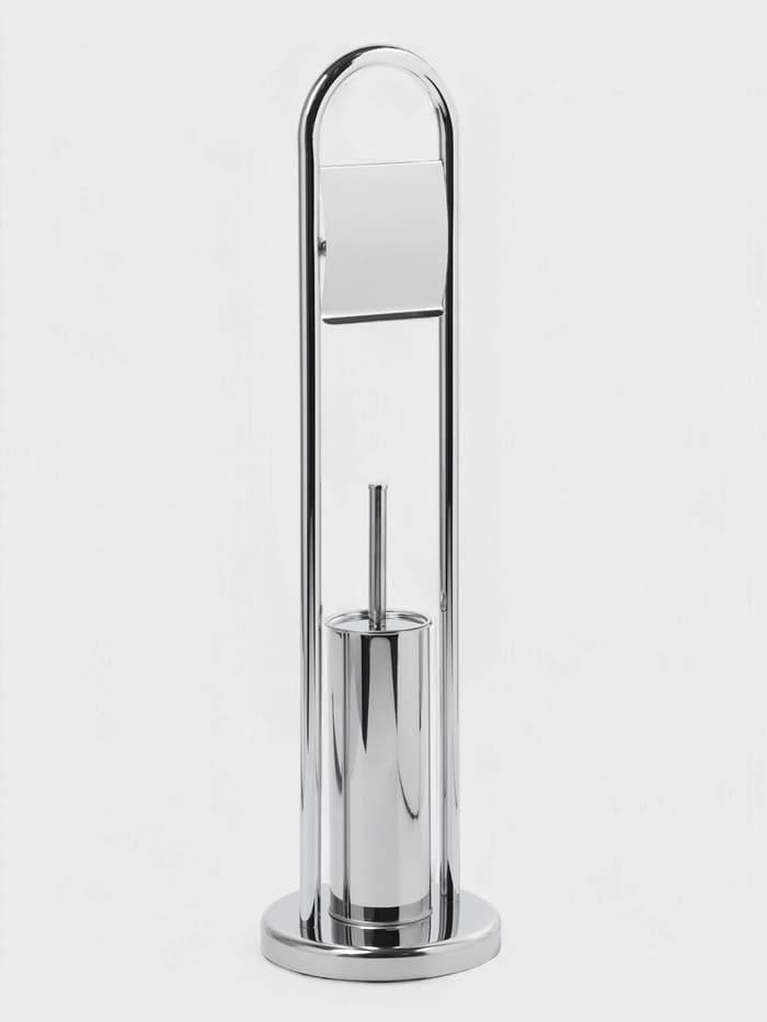 Ёршик для унитаза с подставкой напольный, 22×22×82 см, с держателем для туалетной бумаги, хром