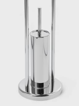 Ёршик для унитаза с подставкой напольный, 22×22×82 см, с держателем для туалетной бумаги, хром