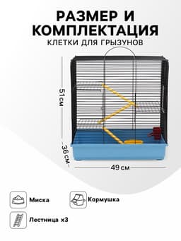Клетка для грызунов "Сеня 3-1", 49×36×51 см, цвет МИКС