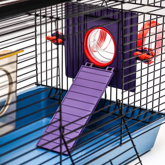 Клетка для грызунов малая, 40×25×22 см, с лабиринтом, колесом и домом, цвет МИКС