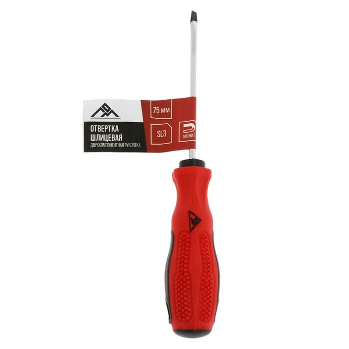 Отвертка шлицевая ЛОМ, магнит, двухкомпонентная рукоятка, SL3×75 мм