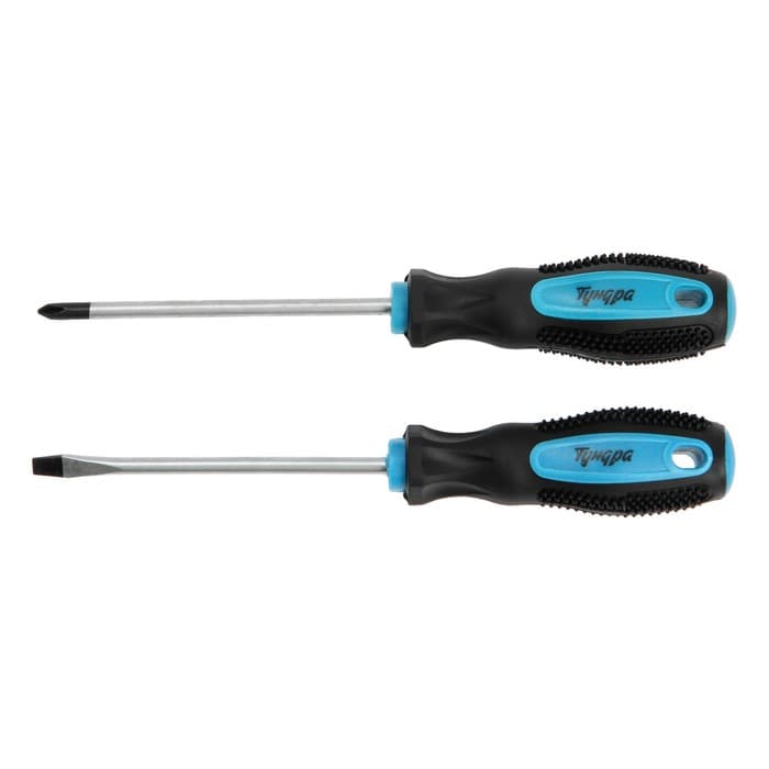 Набор отверток ТУНДРА, сатин, магнит, двухкомпонентные рукоятки, PH1 и SL5×100 мм, 2 шт.