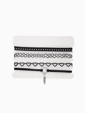 Чокер «Ассорти романтика», набор 4 шт. чёрный в серебре, 30.5 см