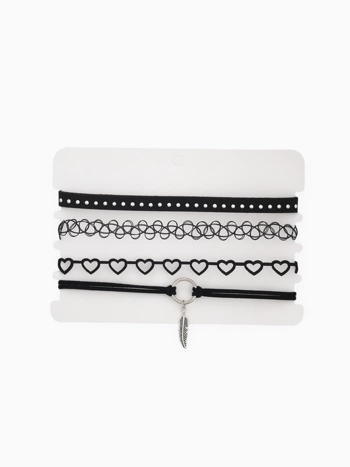 Чокер «Ассорти романтика», набор 4 шт. чёрный в серебре, 30.5 см