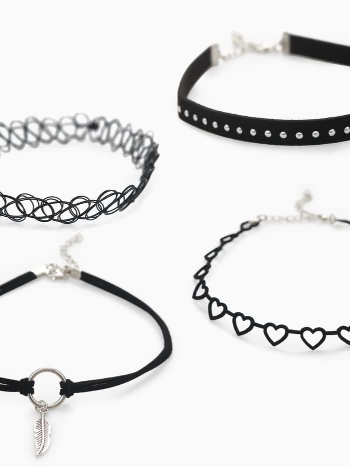 Чокер «Ассорти романтика», набор 4 шт. чёрный в серебре, 30.5 см