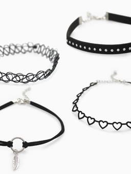 Чокер «Ассорти романтика», набор 4 шт. чёрный в серебре, 30.5 см