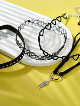 Чокер «Ассорти романтика», набор 4 шт. чёрный в серебре, 30.5 см