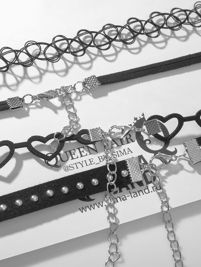 Чокер «Ассорти романтика», набор 4 шт. чёрный в серебре, 30.5 см