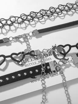 Чокер «Ассорти романтика», набор 4 шт. чёрный в серебре, 30.5 см