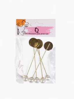 Основа «Брошь-игла» с бусиной d=1 см (набор 5 шт.), L=7.5 см, площадка 1.5 см, цвет золото