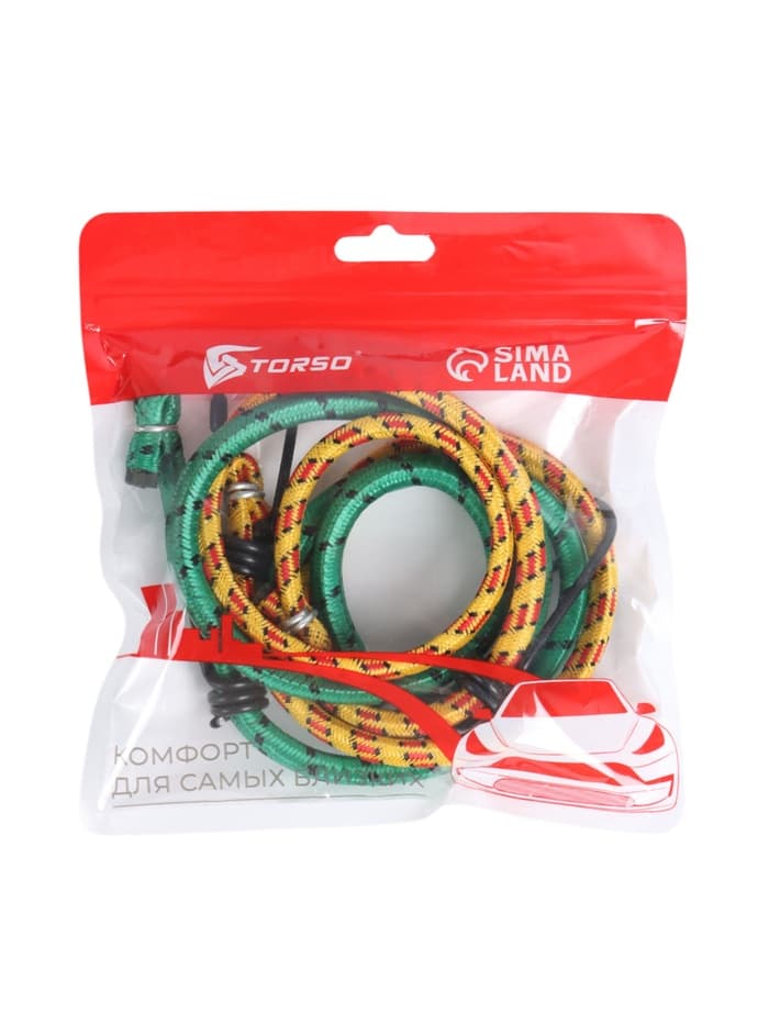 Резинка для крепления багажа TORSO, 80 см, d=8 мм, металлические крючки, МИКС, набор 2 шт.