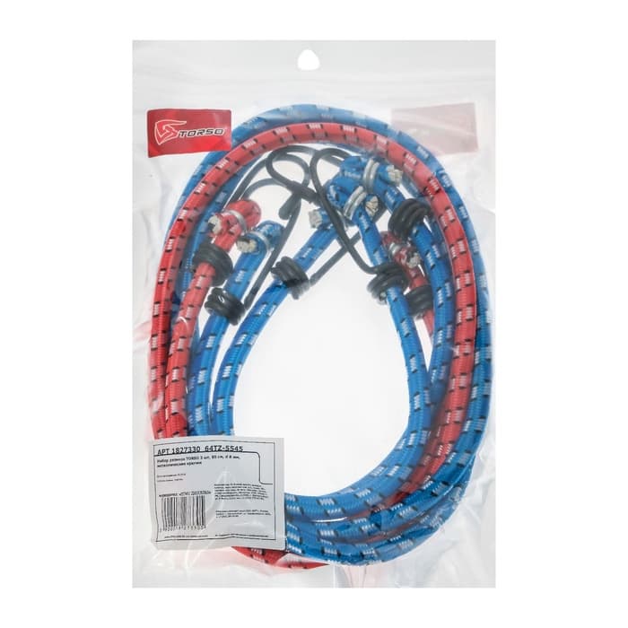 Резинка для крепления багажа TORSO, 80 см, d=8 мм, металлические крючки, МИКС, набор 3 шт.