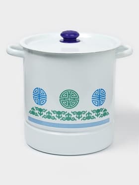 Мантоварка - позница, 12 л, 4 вставки, эмалированная, цилиндрическая, белая, рисунок МИКС