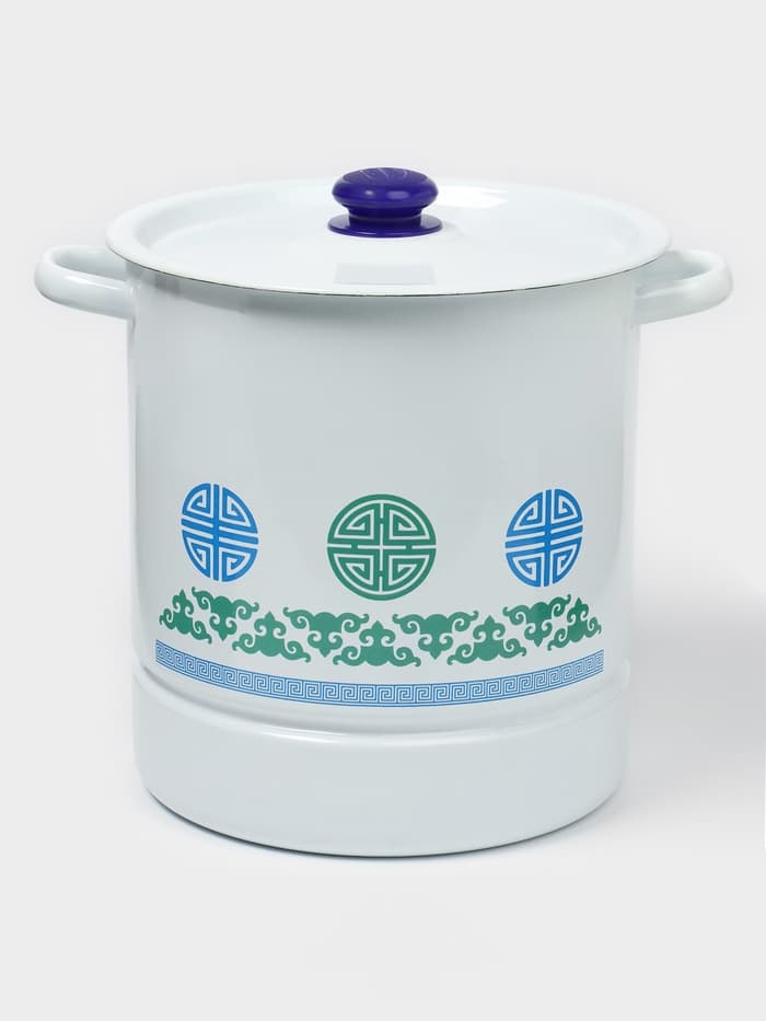 Мантоварка - позница, 12 л, 4 вставки, эмалированная, цилиндрическая, белая, рисунок МИКС