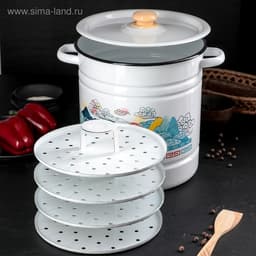 Мантоварка - позница, 12 л, 4 вставки, эмалированная, цилиндрическая, белая, рисунок МИКС