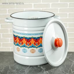 Мантоварка - позница, 12 л, 4 вставки, эмалированная, цилиндрическая, белая, рисунок МИКС