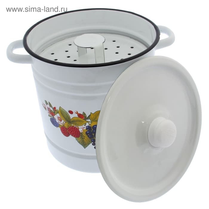 Мантоварка - позница, 12 л, 4 вставки, эмалированная, цилиндрическая, белая, рисунок МИКС