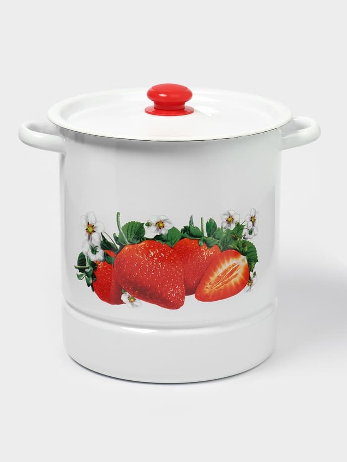 Мантоварка - позница, 12 л, 4 вставки, эмалированная, цилиндрическая, белая, рисунок МИКС