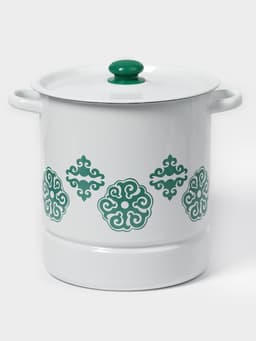 Мантоварка - позница, 12 л, 4 вставки, эмалированная, цилиндрическая, белая, рисунок МИКС