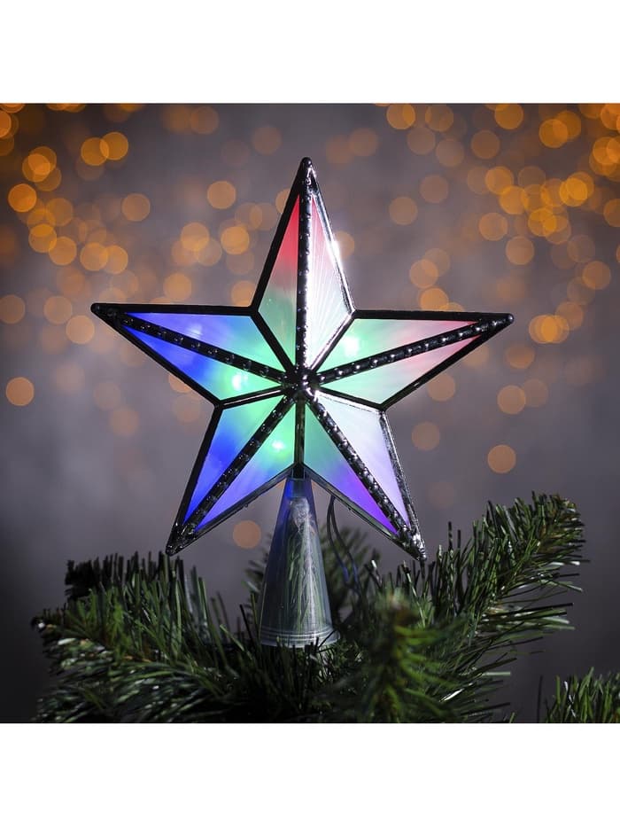 Светодиодная верхушка на ёлку «Звезда серебристая», 16 см, 10 LED, 220 В, свечение мульти