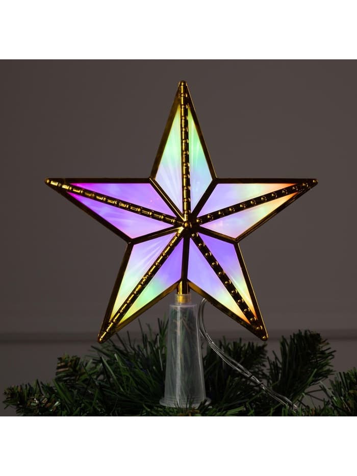 Светодиодная верхушка на ёлку «Звезда золотистая», 15 см, 10 LED, 220 В, свечение мульти