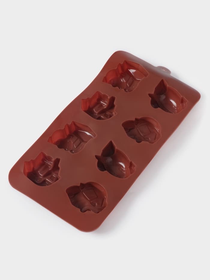 Форма для мармелада и шоколада Доляна «Машинки», силикон, 21×11 см, 8 ячеек (4.3×3.5 см), коричневая