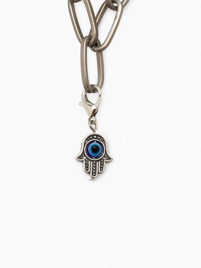 Шарм для браслета на карабине «Оберег рука Хамса», синий в серебре