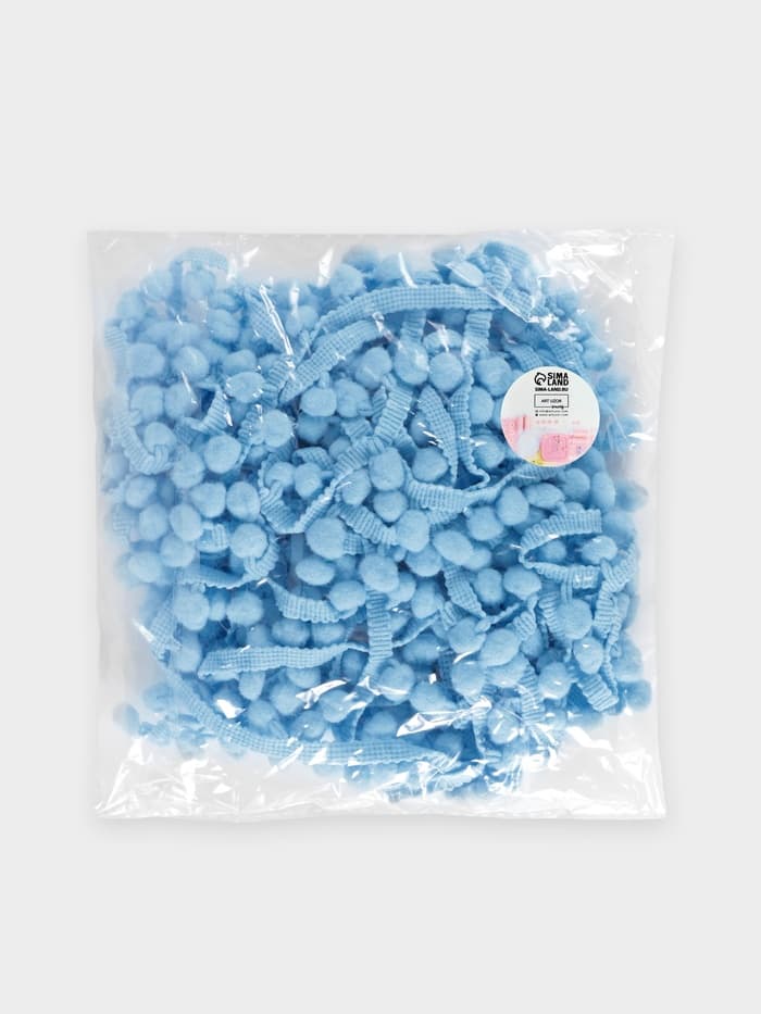 Тесьма декоративная с помпонами, 25 ± 5 мм, 9.1 ± 0.5 м, цвет голубой