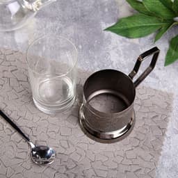 Подстаканник, со стаканом 250 мл, медь, стекло, серебристый