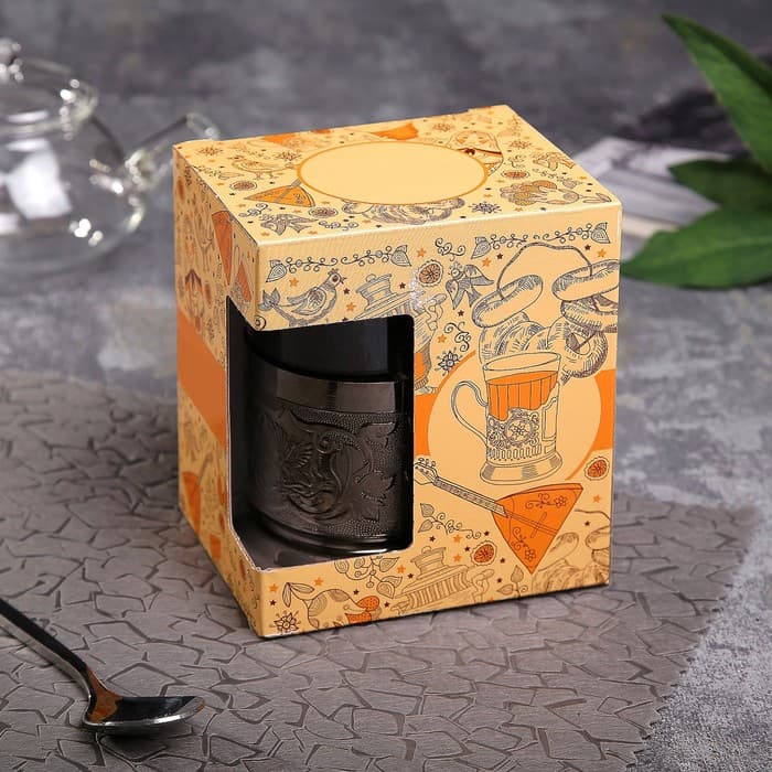 Подстаканник, со стаканом 250 мл, медь, стекло, серебристый