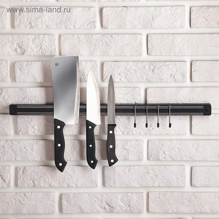 Держатель для ножей магнитный Доляна «Линия», с крючками, 51 см