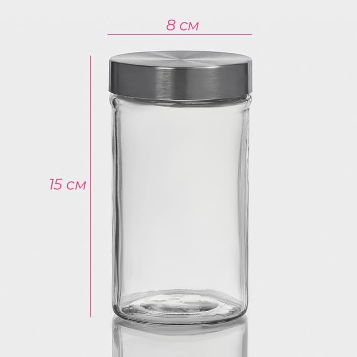 Банка для сыпучих Доляна «Премиум», 550 мл, 15×8 см, с металлической крышкой, стекло, прозрачная