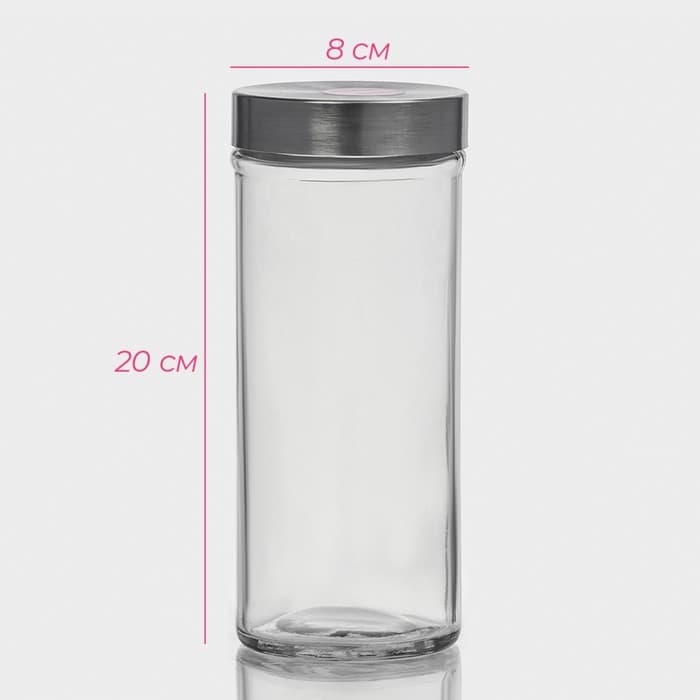 Банка для сыпучих Доляна «Премиум», 700 мл, 20×8 см, с металлической крышкой, стекло, прозрачная