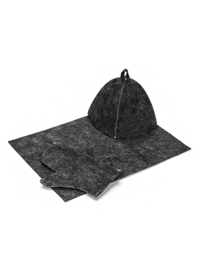 Набор для бани, 3 предмета: шапка, рукавица, коврик, серый, «Добропаровъ»